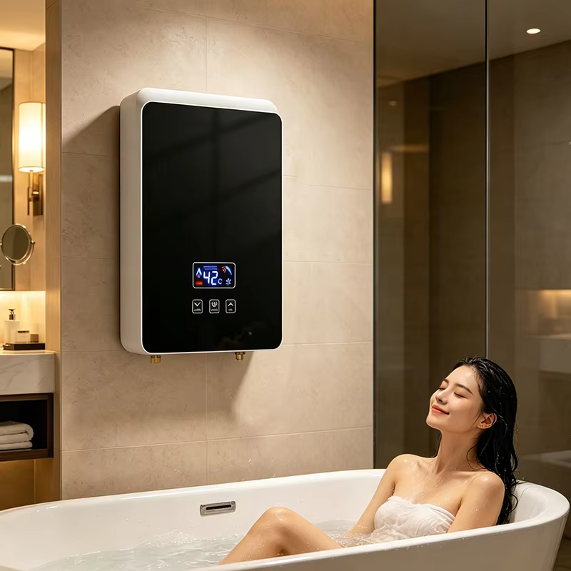 Wall Mounted Instant Electric Water Heater - Glossy Black Design