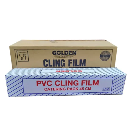 Golden PVC Cling Film 45cm x 300ft – Food-Grade Plastic Wrap Roll
