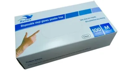 Relax Vinyl Gloves Powder Free – Medium | Clear | 100 Pcs | Disposable, Latex-Free Gloves
