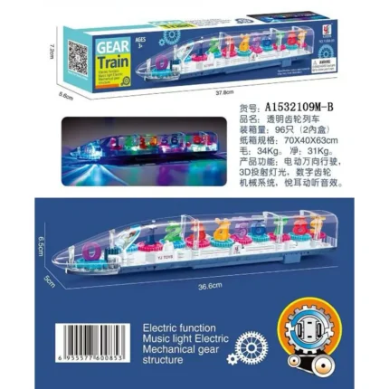 Gear Train Toy – Transparent Train with Rotating Gears, Lights & Sound