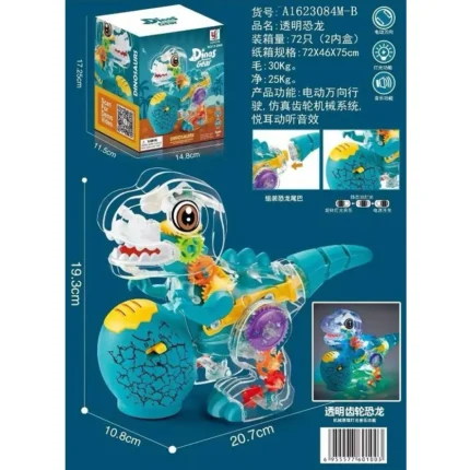 Transparent Dinosaur Toy – Light-Up Walking Dino with Sound Effects
