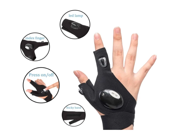 LED Flashlight Fingerless Glove