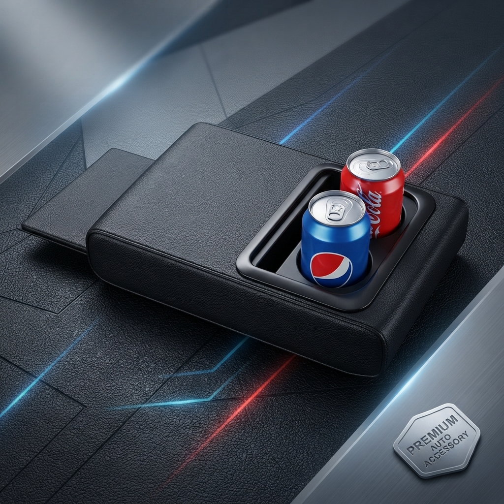 Car Armrest Cushion with Cup Holder, Phone Holder & Storage Bag