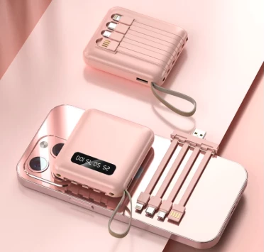 Mini Power Bank with Built-In Cables