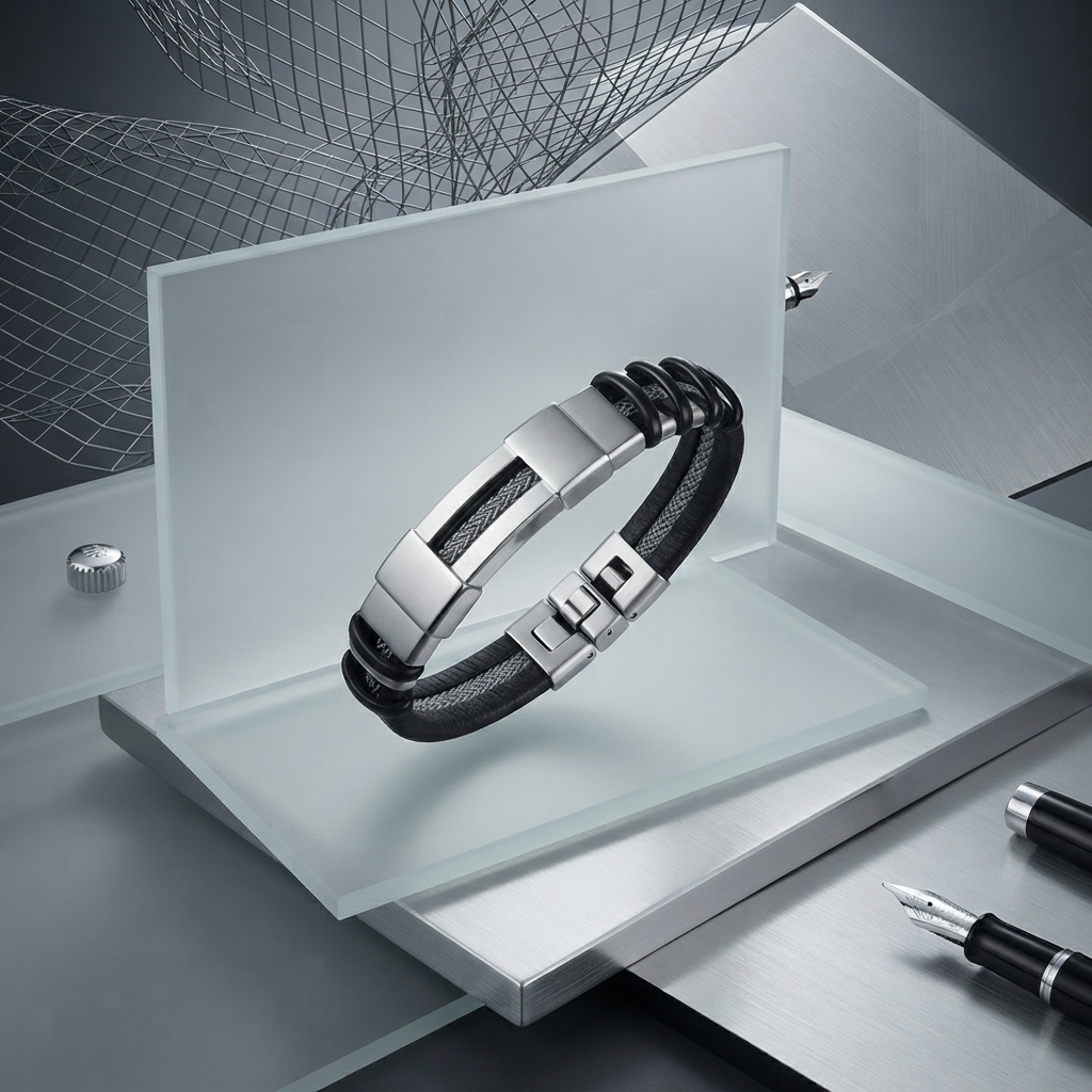 Men's Leather & Silicone Bracelet