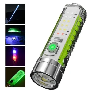 Compact Powerful LED Flashlight – 8 Modes with Red, Blue & Purple Side Light